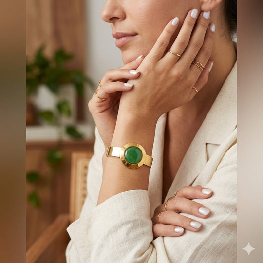 18K Gold Plated Green Emerald Bangle Bracelet