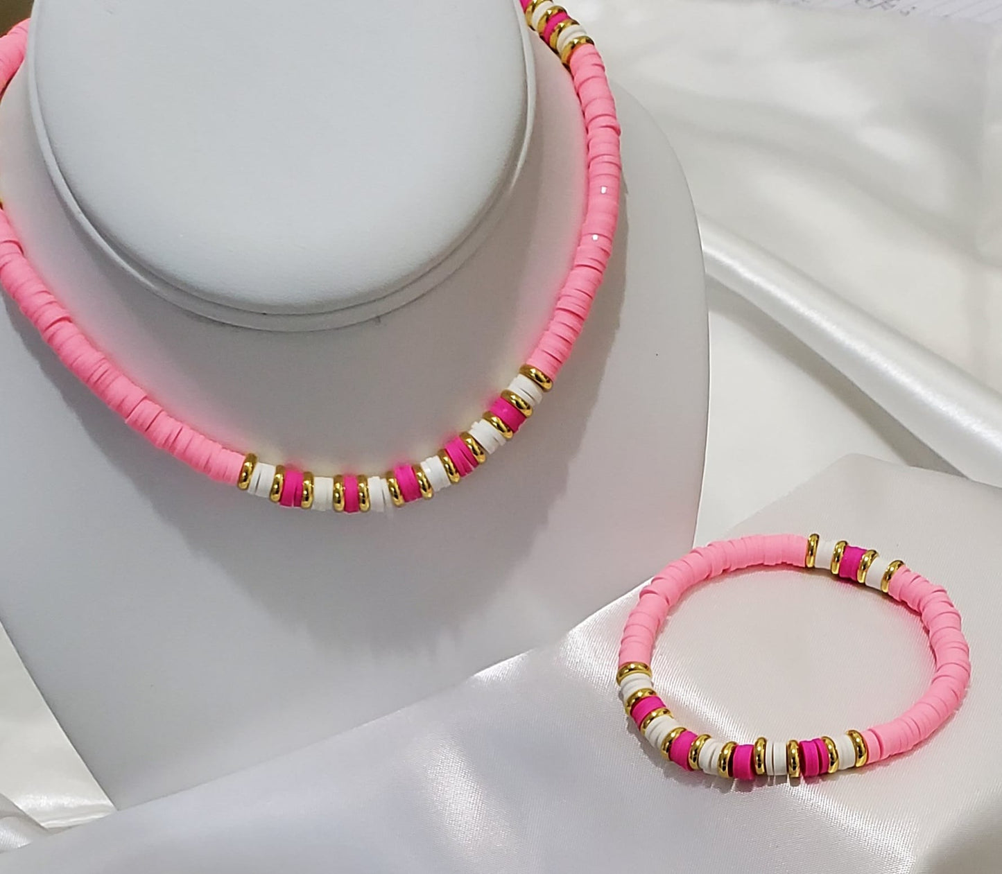 18K Gold Plated Heishi Beads Necklace & Bracelet Set | Stainless Steel | Multiple Colors