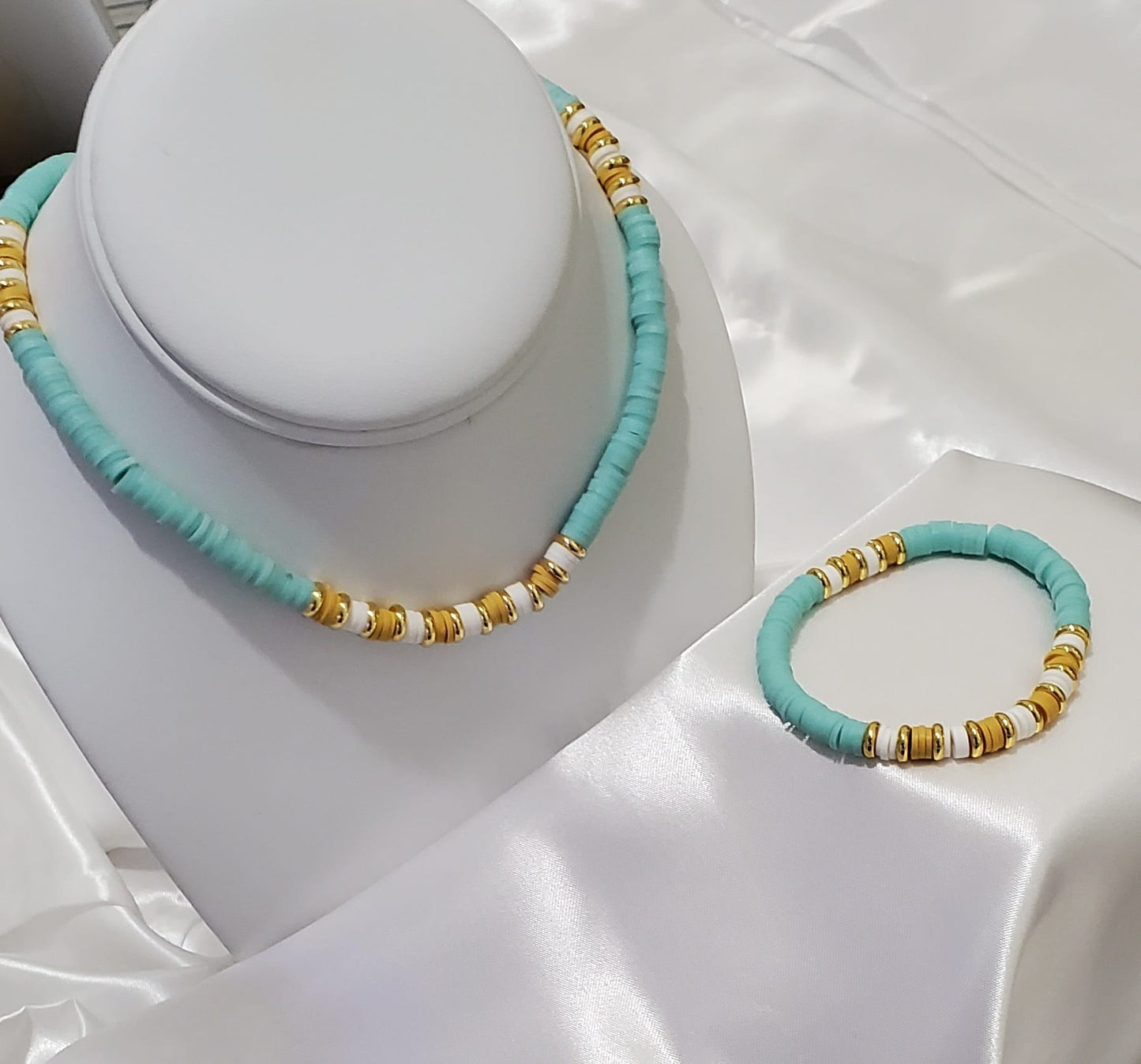18K Gold Plated Heishi Beads Necklace & Bracelet Set | Stainless Steel | Multiple Colors