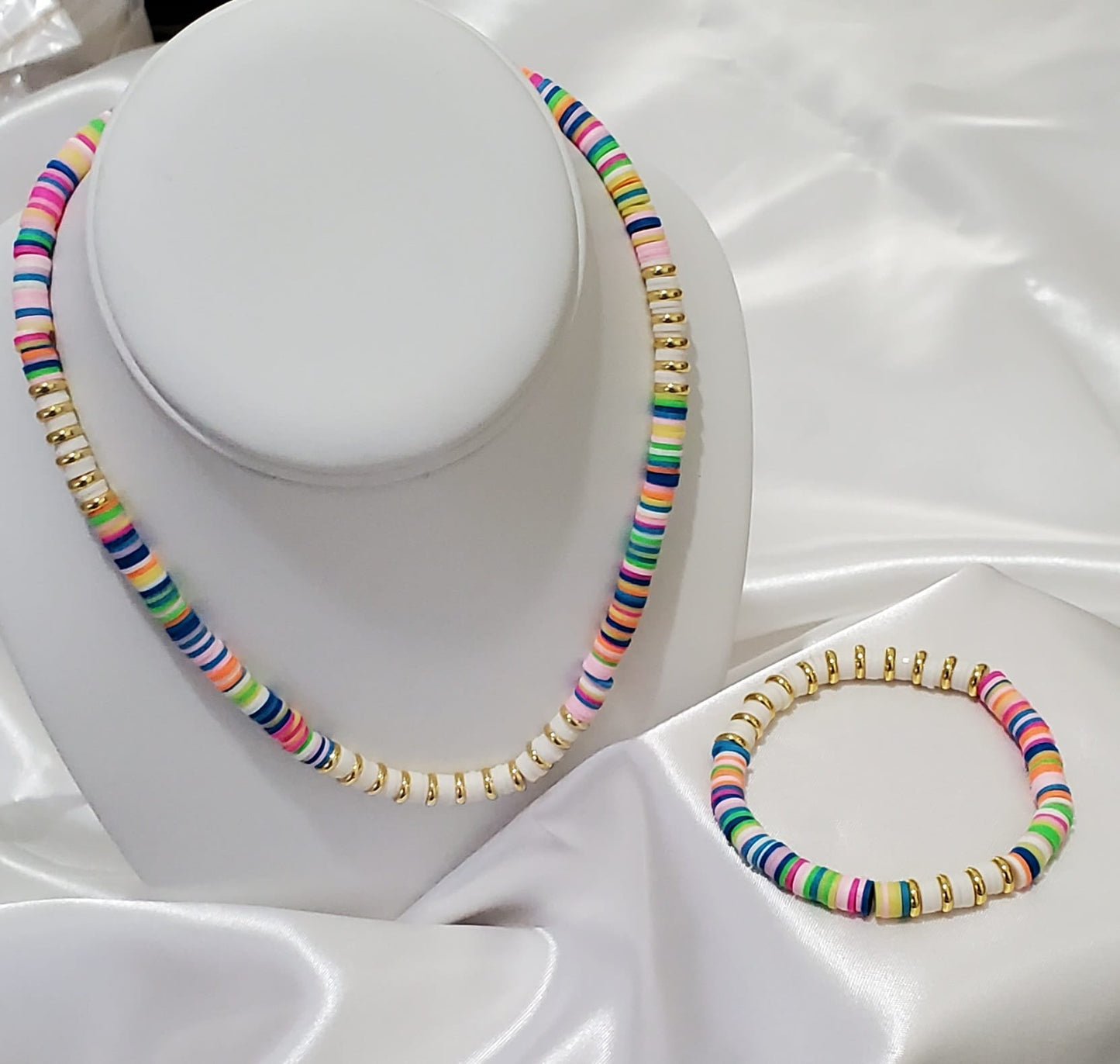 18K Gold Plated Heishi Beads Necklace & Bracelet Set | Stainless Steel | Multiple Colors
