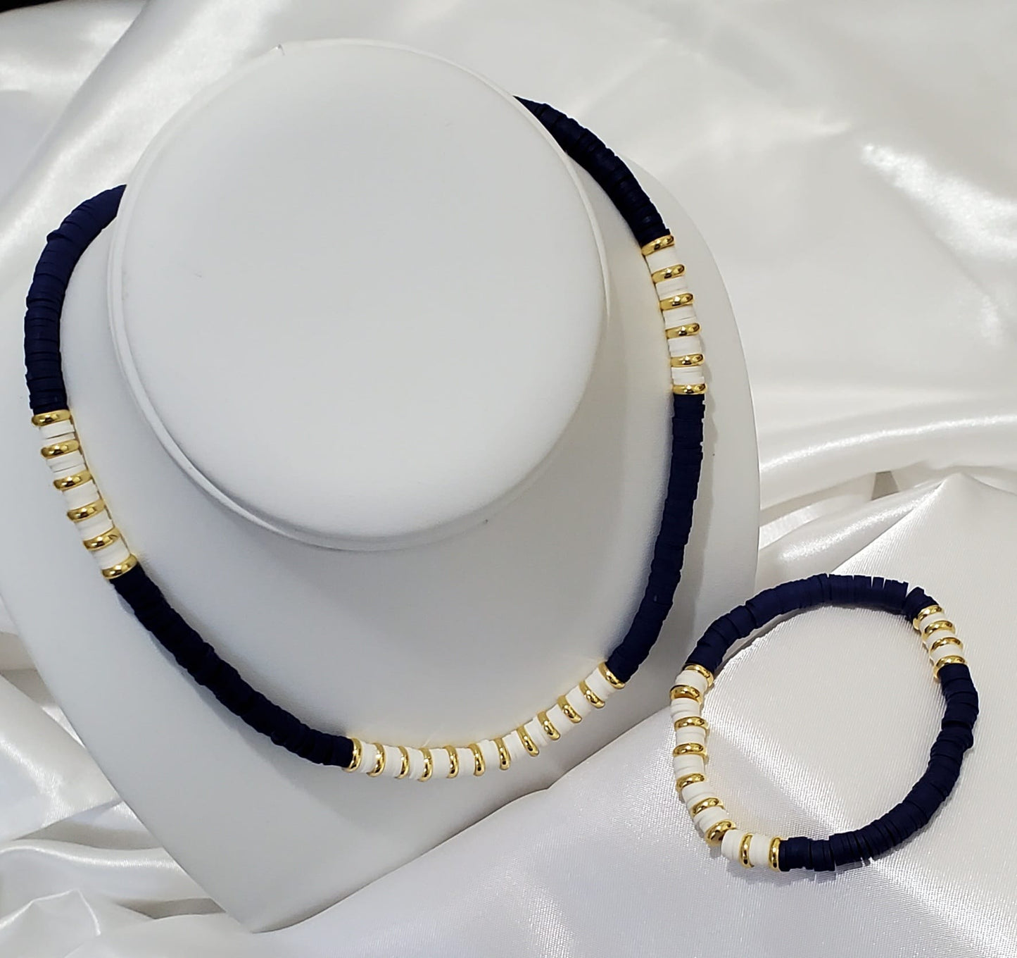 18K Gold Plated Heishi Beads Choker & Bracelet Set | Summer Polymer Clay Jewelry