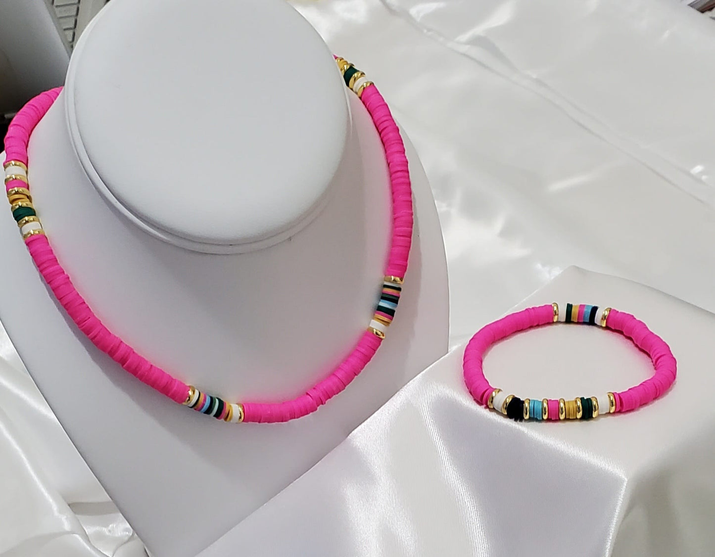 18K Gold Plated Heishi Beads Necklace & Bracelet Set | Stainless Steel | Multiple Colors