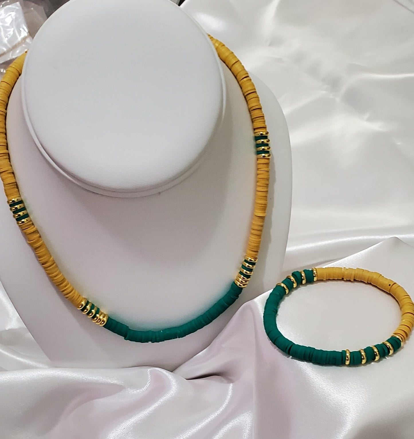 18K Gold Plated Heishi Beads Choker & Bracelet Set | Summer Polymer Clay Jewelry