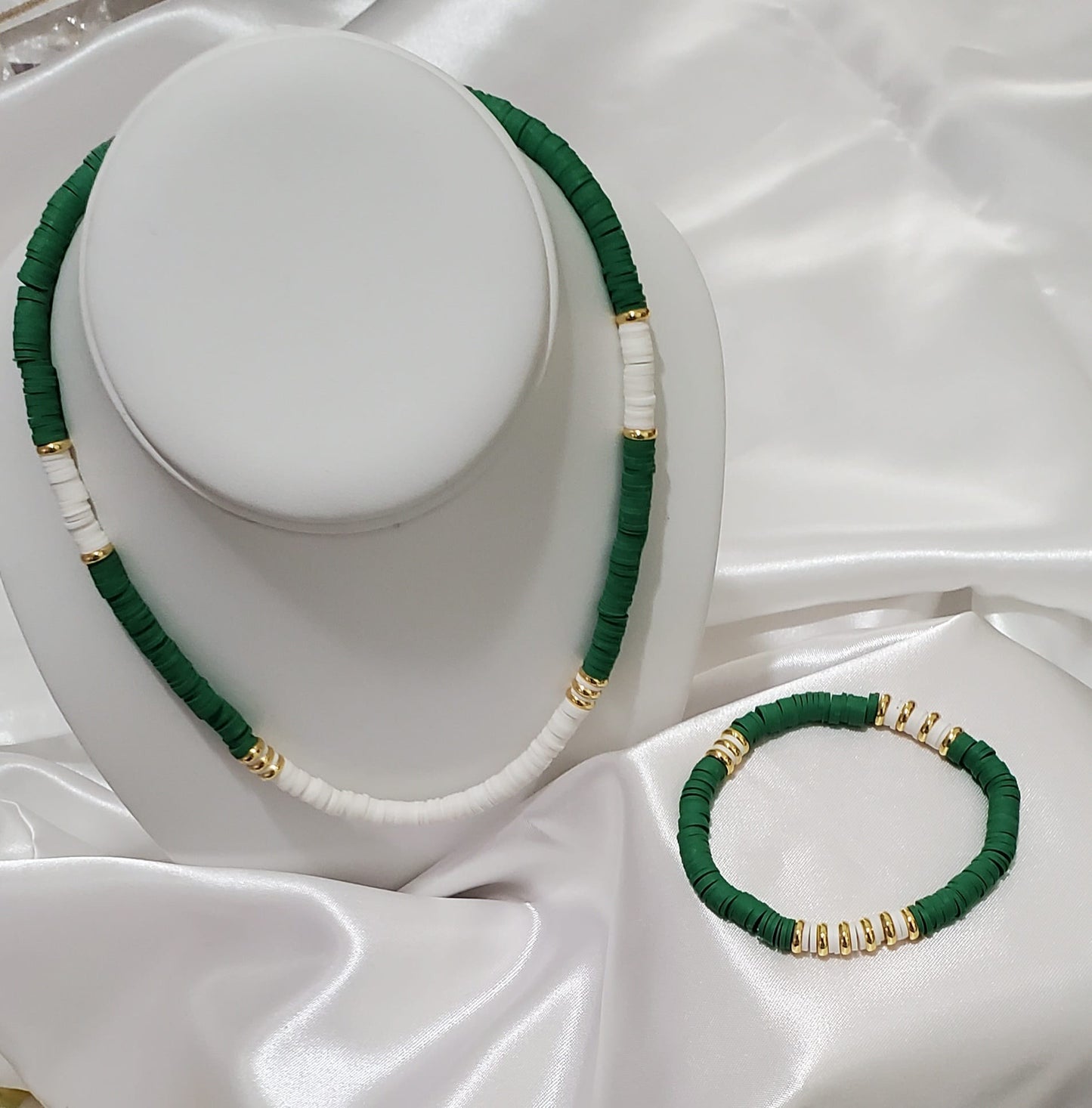 18K Gold Plated Heishi Beads Necklace & Bracelet Set | Stainless Steel | Multiple Colors