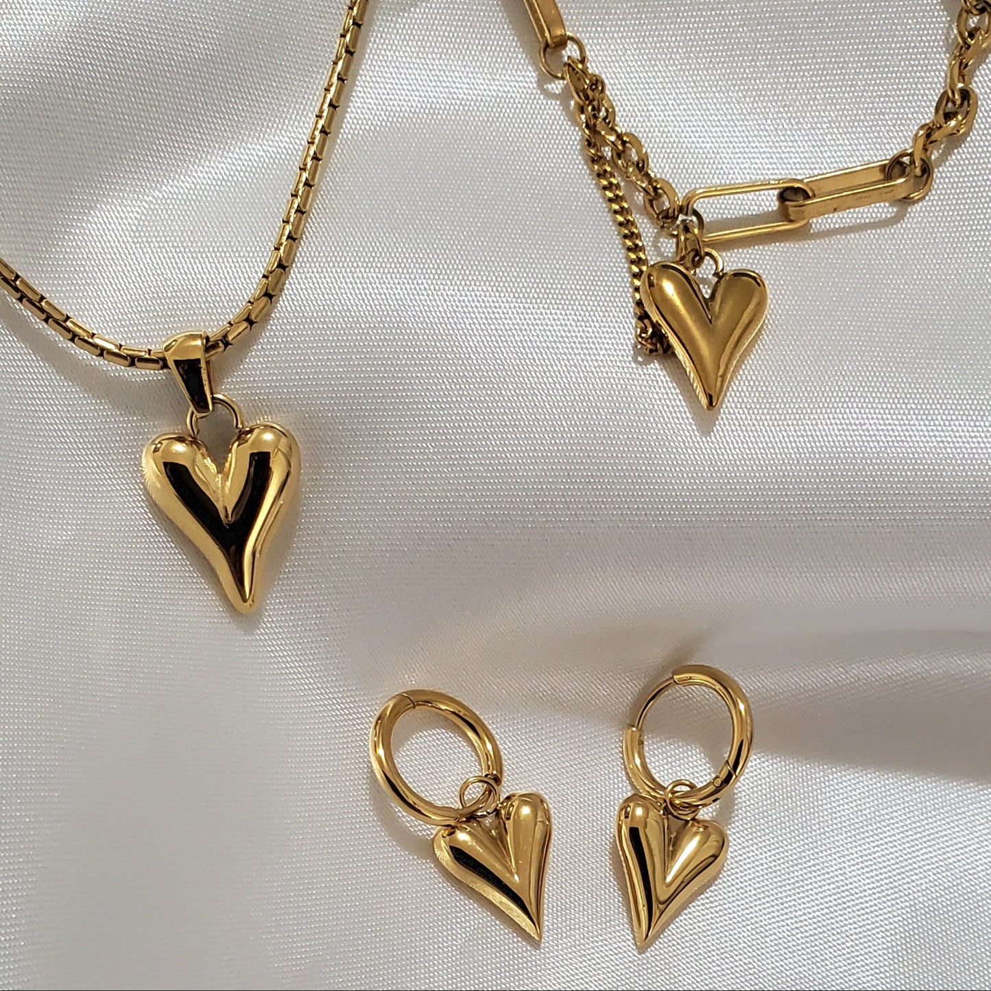 18K Gold Plated Gold Heart Jewelry Set