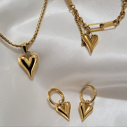18K Gold Plated Gold Heart Jewelry Set