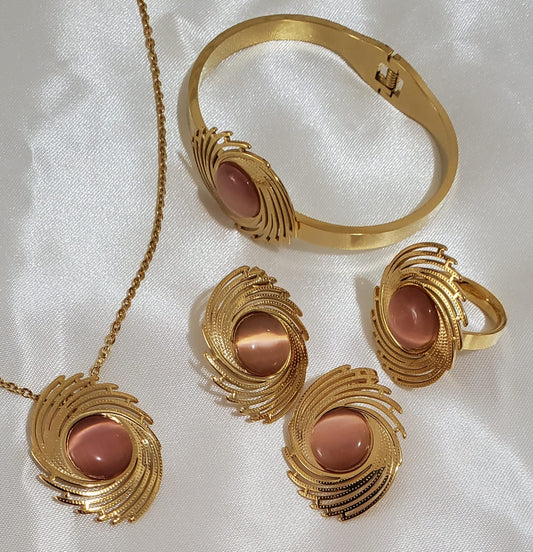 Set de Collar en  Stainless Steel Remolino Perla