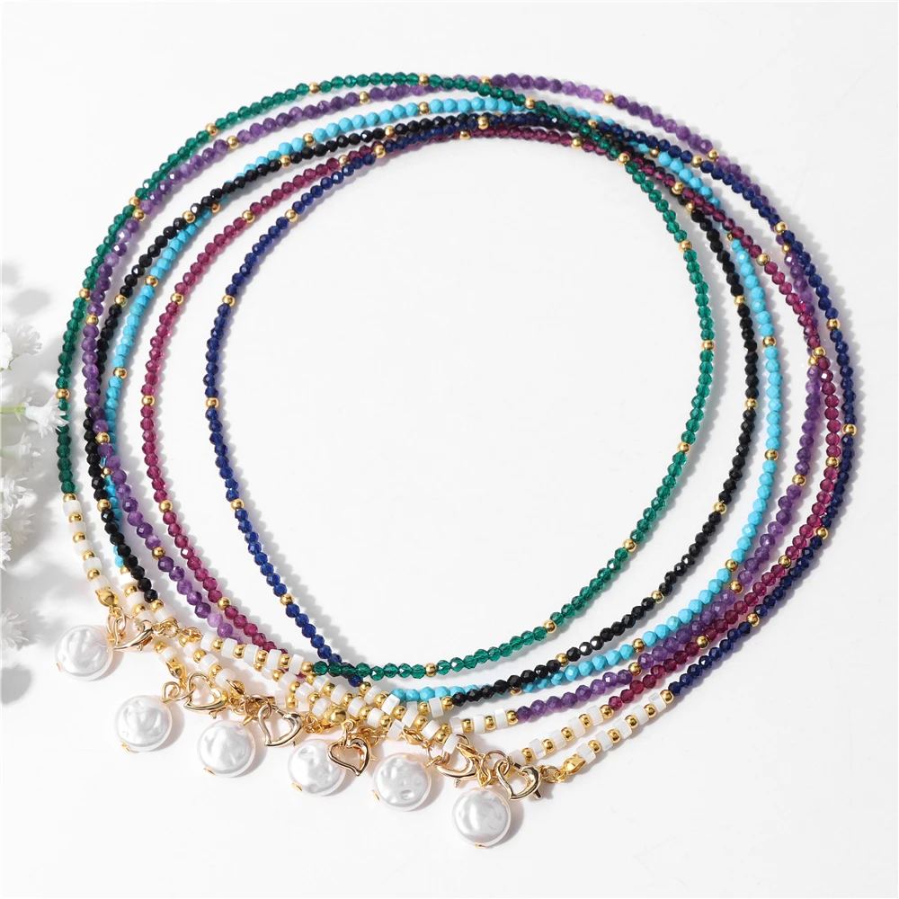 18K Gold Plated Stainless Steel Natural Stone Bead & Faux Pearl Pendant Necklace – 45cm