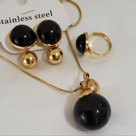 Stainless Steel Black & Gold Sphere 3-Piece Jewelry Set