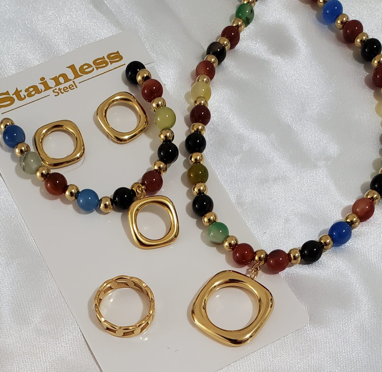18K Gold Plated Stainless Steel 4-Piece Jewelry Set