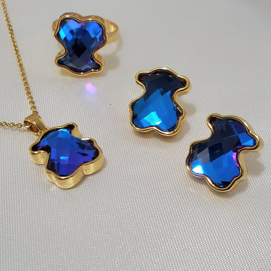 18K Gold Plated Stainless Steel Multi-Color 3-Piece Jewelry Set