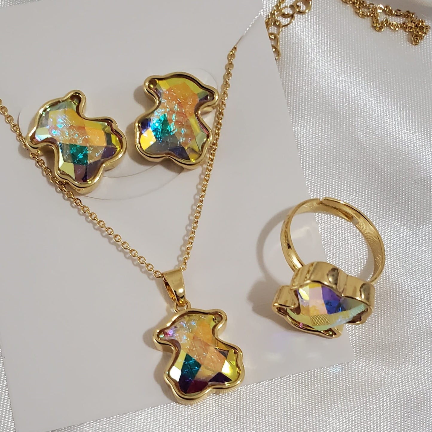 18K Gold Plated Stainless Steel Multi-Color 3-Piece Jewelry Set
