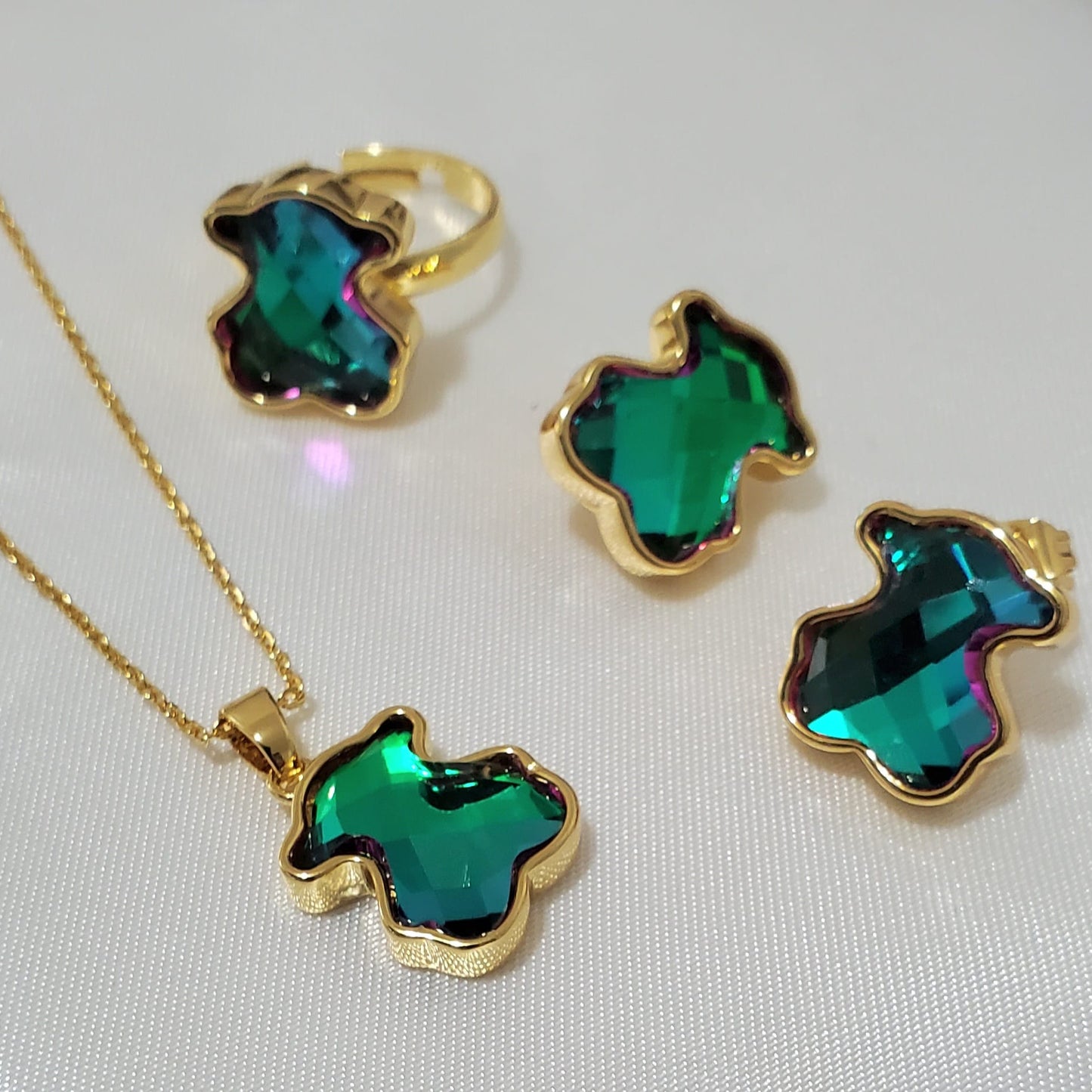 18K Gold Plated Stainless Steel Multi-Color 3-Piece Jewelry Set