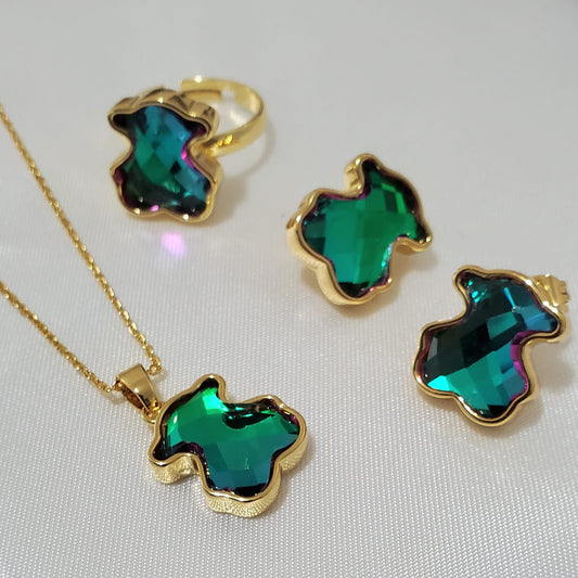 18K Gold Plated Stainless Steel Multi-Color 3-Piece Jewelry Set