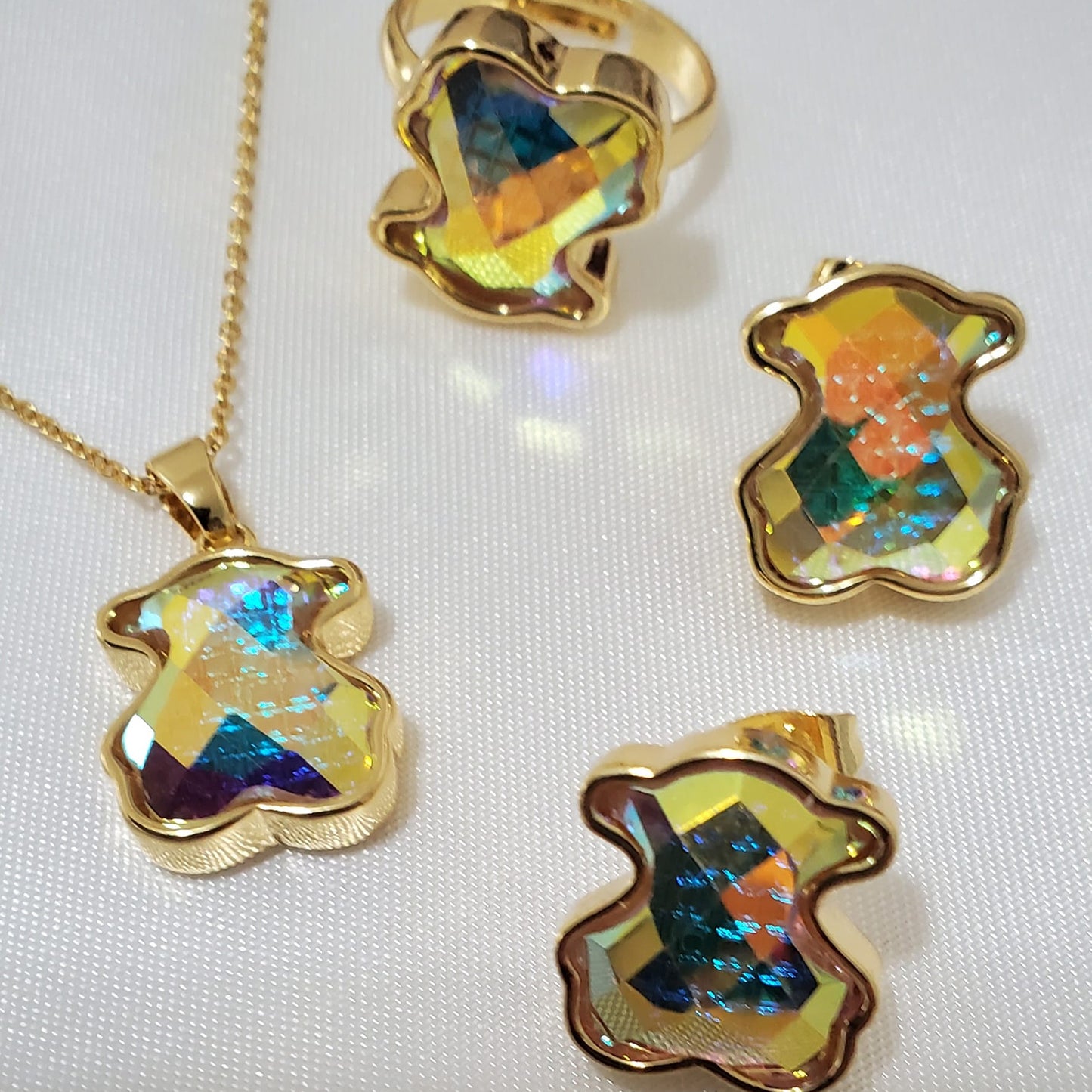 18K Gold Plated Stainless Steel Multi-Color 3-Piece Jewelry Set