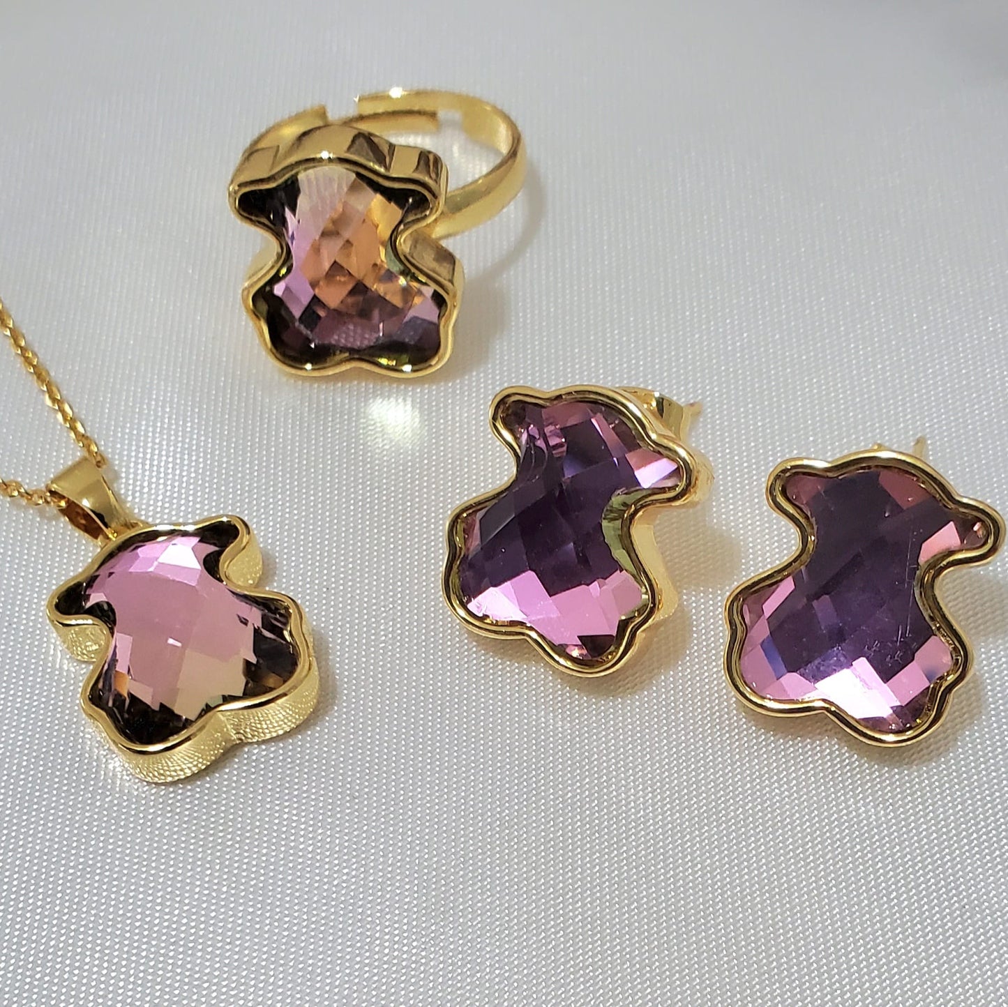 18K Gold Plated Stainless Steel Multi-Color 3-Piece Jewelry Set
