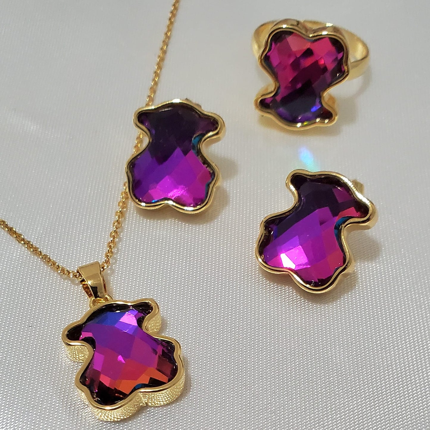 18K Gold Plated Stainless Steel Multi-Color 3-Piece Jewelry Set