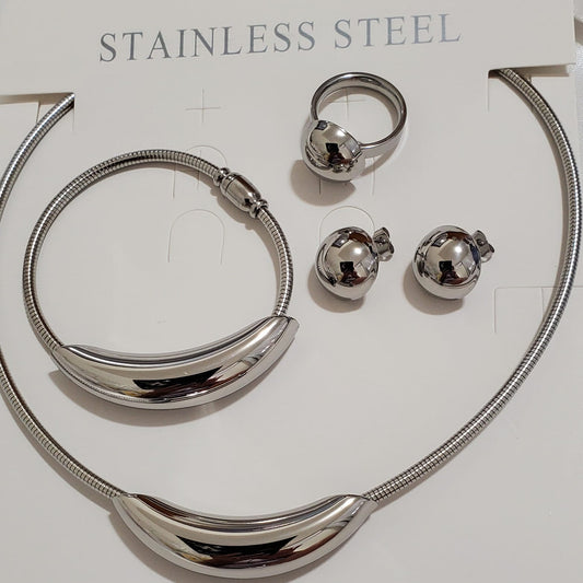 Silver Stainless Steel Choker Jewelry Set