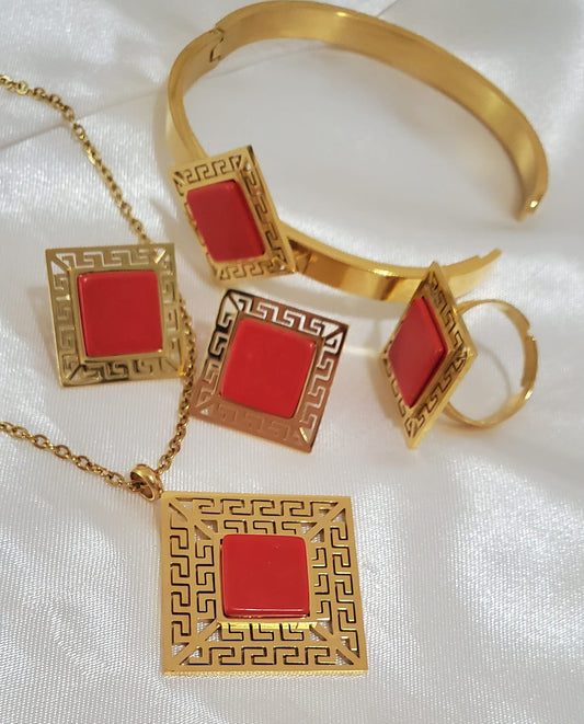 Luxury Style Red Stone Jewelry Set