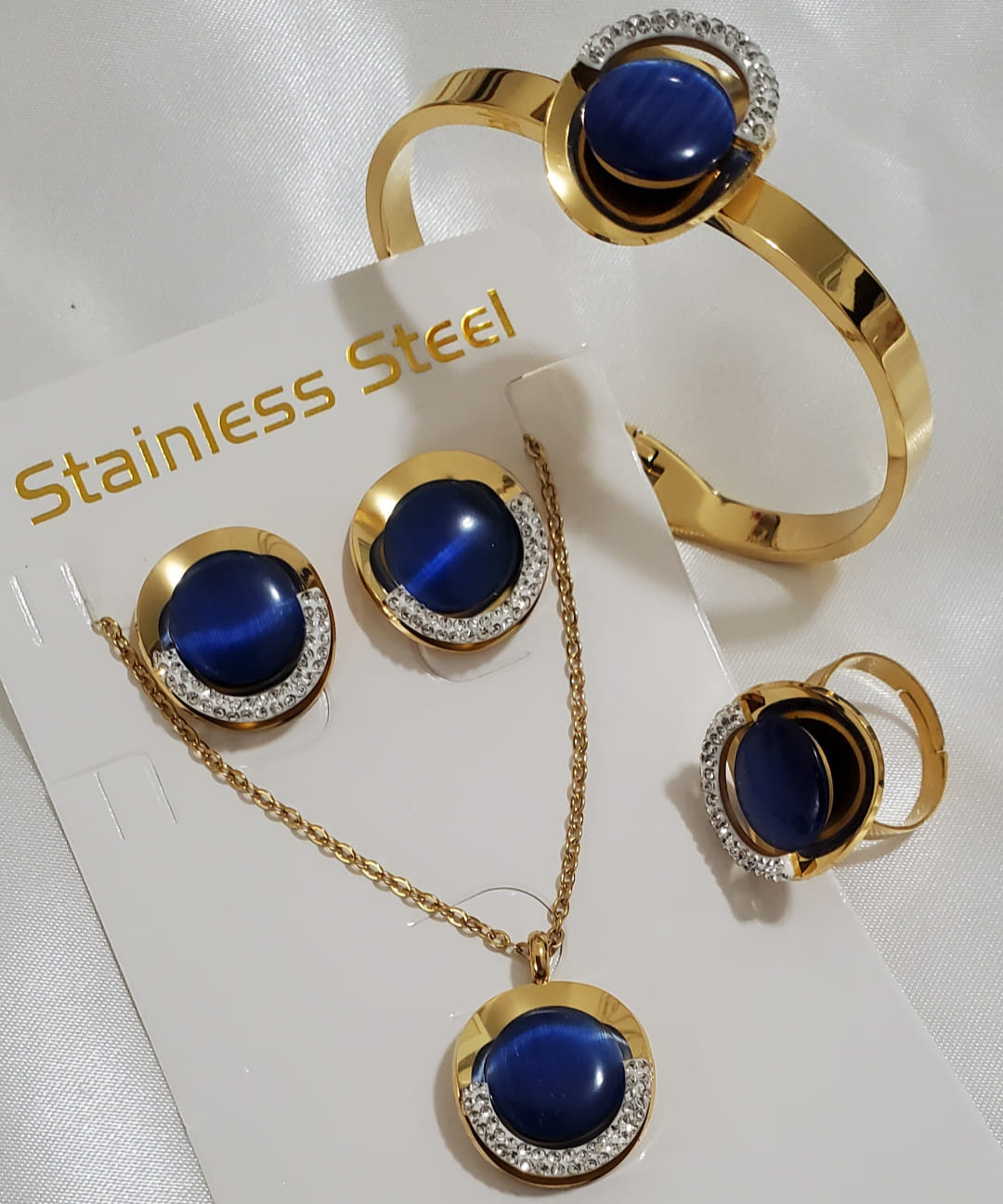 Luxury Blue Stone Stainless Steel Necklace