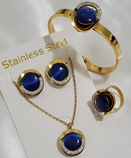 Luxury Blue Stone Stainless Steel Necklace