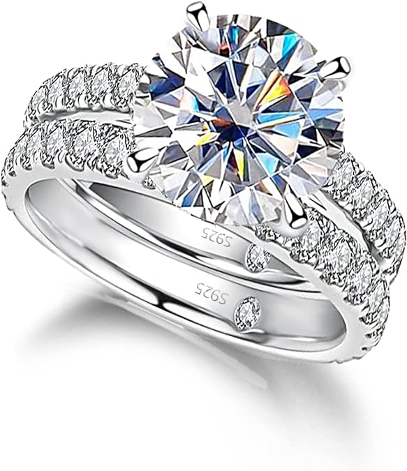 Certified  Moissanite 4.2 Sidestone Bridal Engagement Ring Set