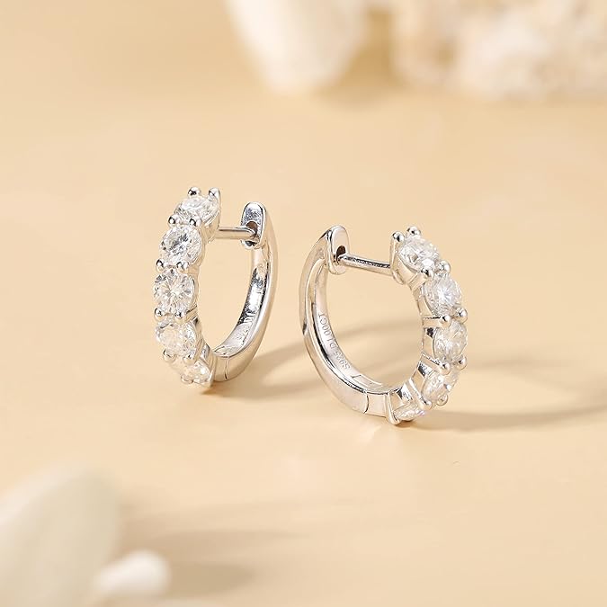 3ct Round Moissanite Huggie Hoop Sterling Silver Earrings