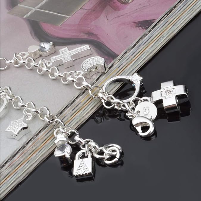 S925 Sterling Silver 12-Charm Mixed 2-Piece Jewelry Set – Necklace & Bracelet