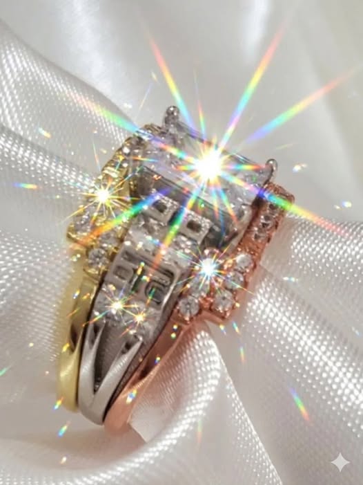 Set de Boda Anillo de Compromiso Tres tonos con Circonia Brillante