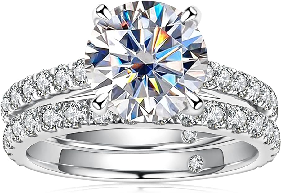 Certified  Moissanite 4.2 Sidestone Bridal Engagement Ring Set
