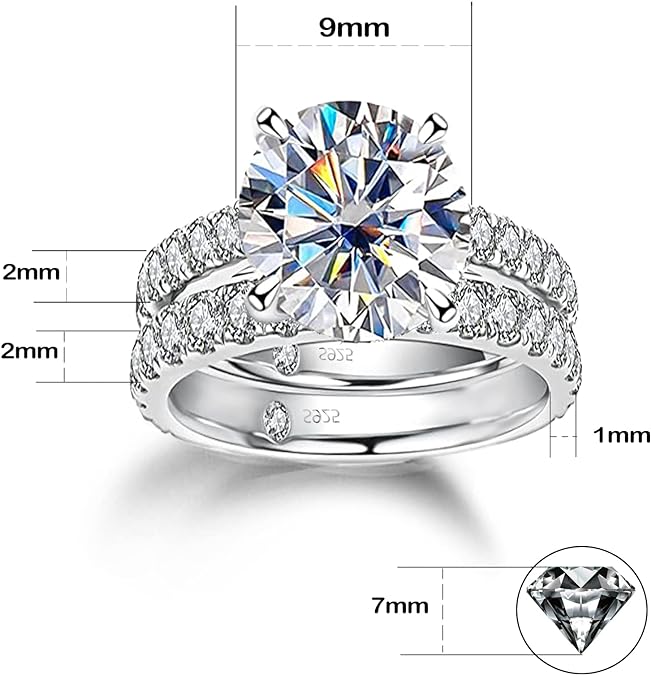 Certified  Moissanite 4.2 Sidestone Bridal Engagement Ring Set