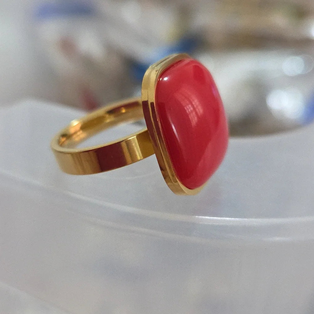 18K Gold Plated Red Stone Ring