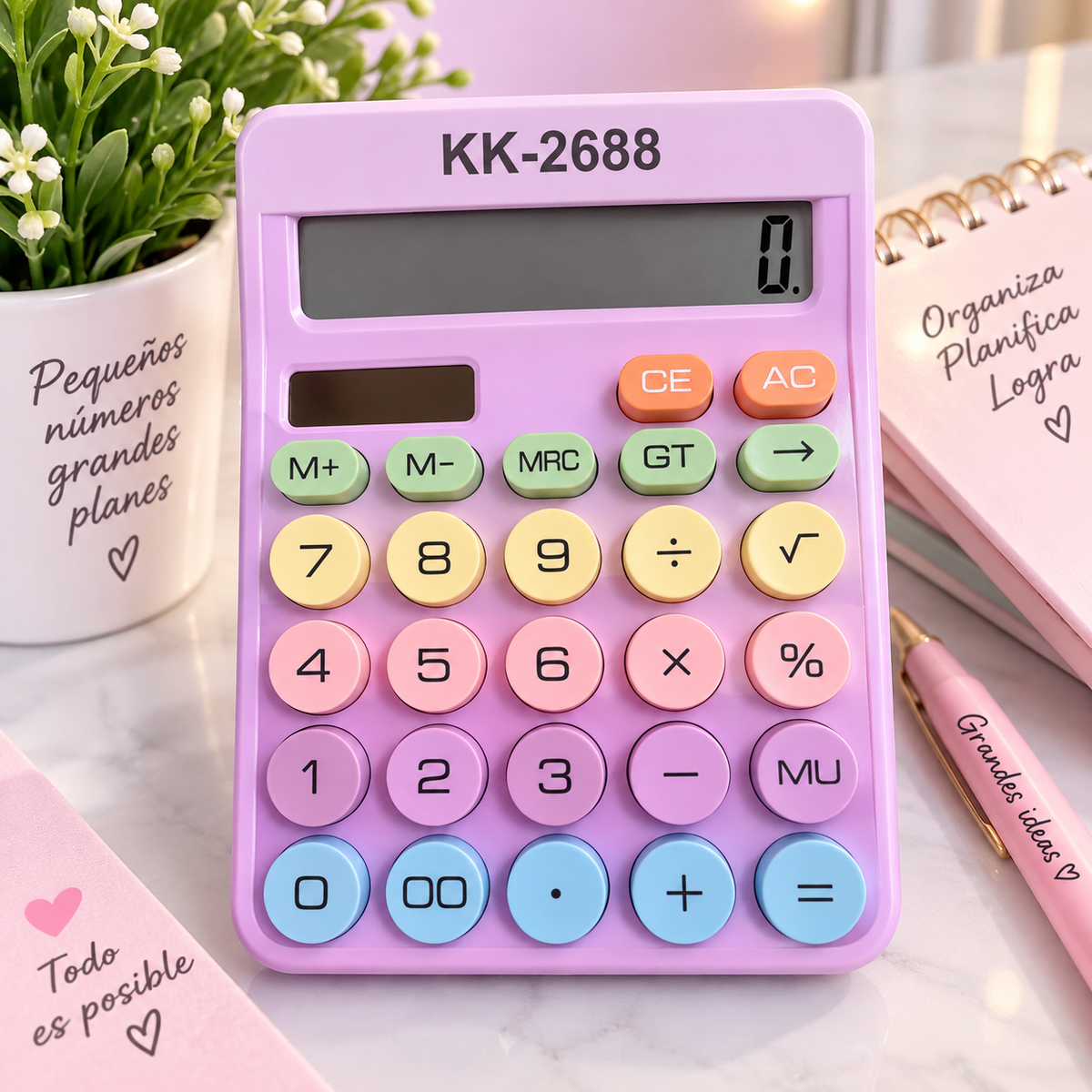 Calculadora de Escritorio KK-2688 Rosa Pastel con Pantalla LCD