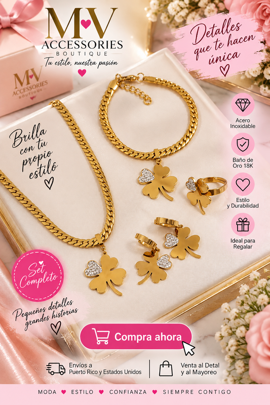 18K Lucky Clover 4pcs Jewelry Set
