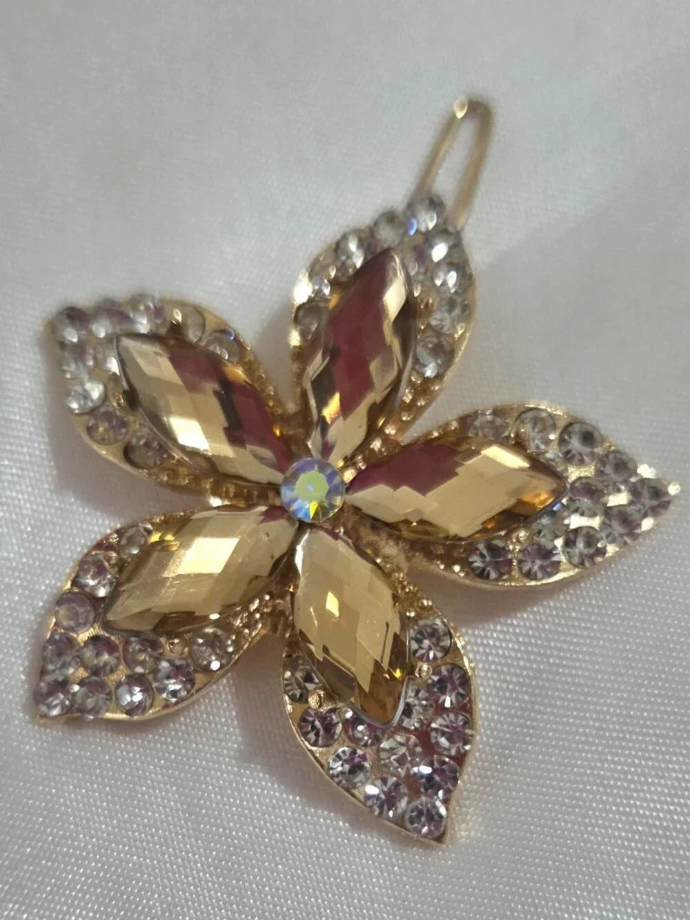 Gold Floral Rhinestone Hair Clip – Crystal Flower Barrette Women Girls Elegant