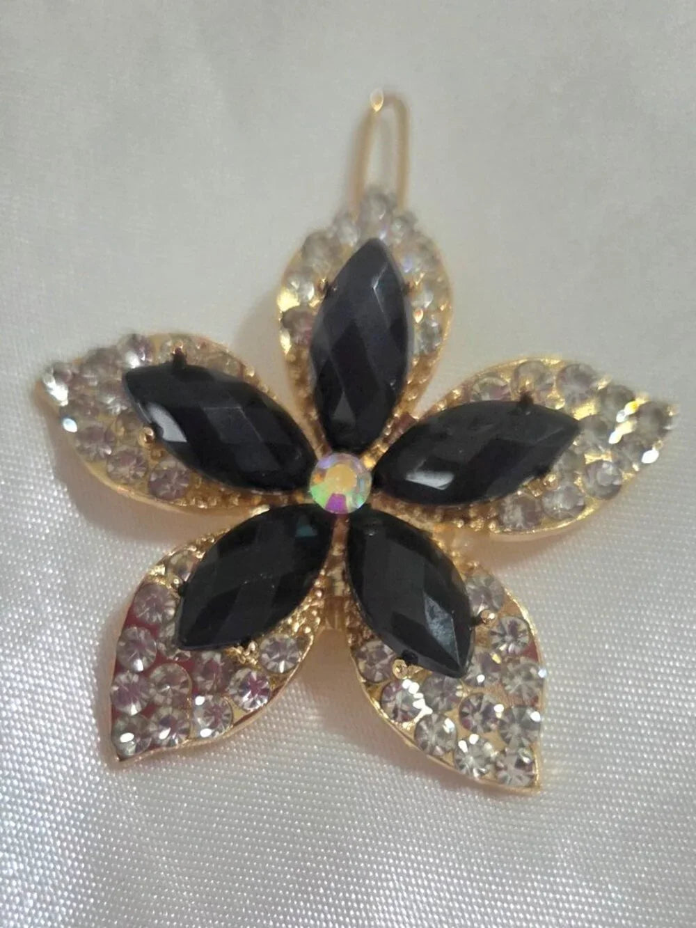 Gold Floral Rhinestone Hair Clip – Crystal Flower Barrette Women Girls Elegant