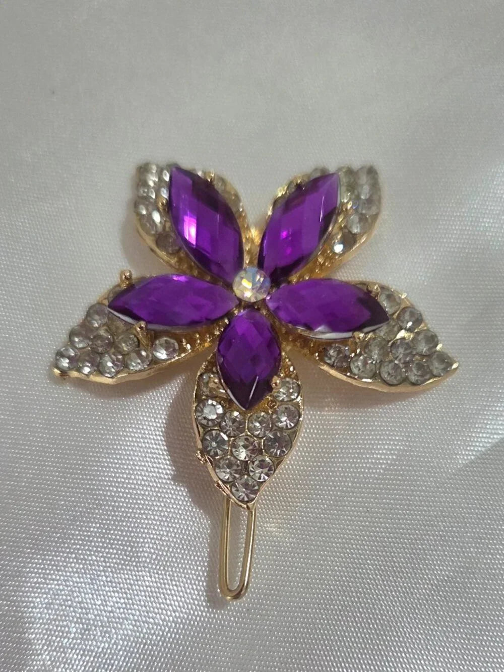 Gold Floral Rhinestone Hair Clip – Crystal Flower Barrette Women Girls Elegant