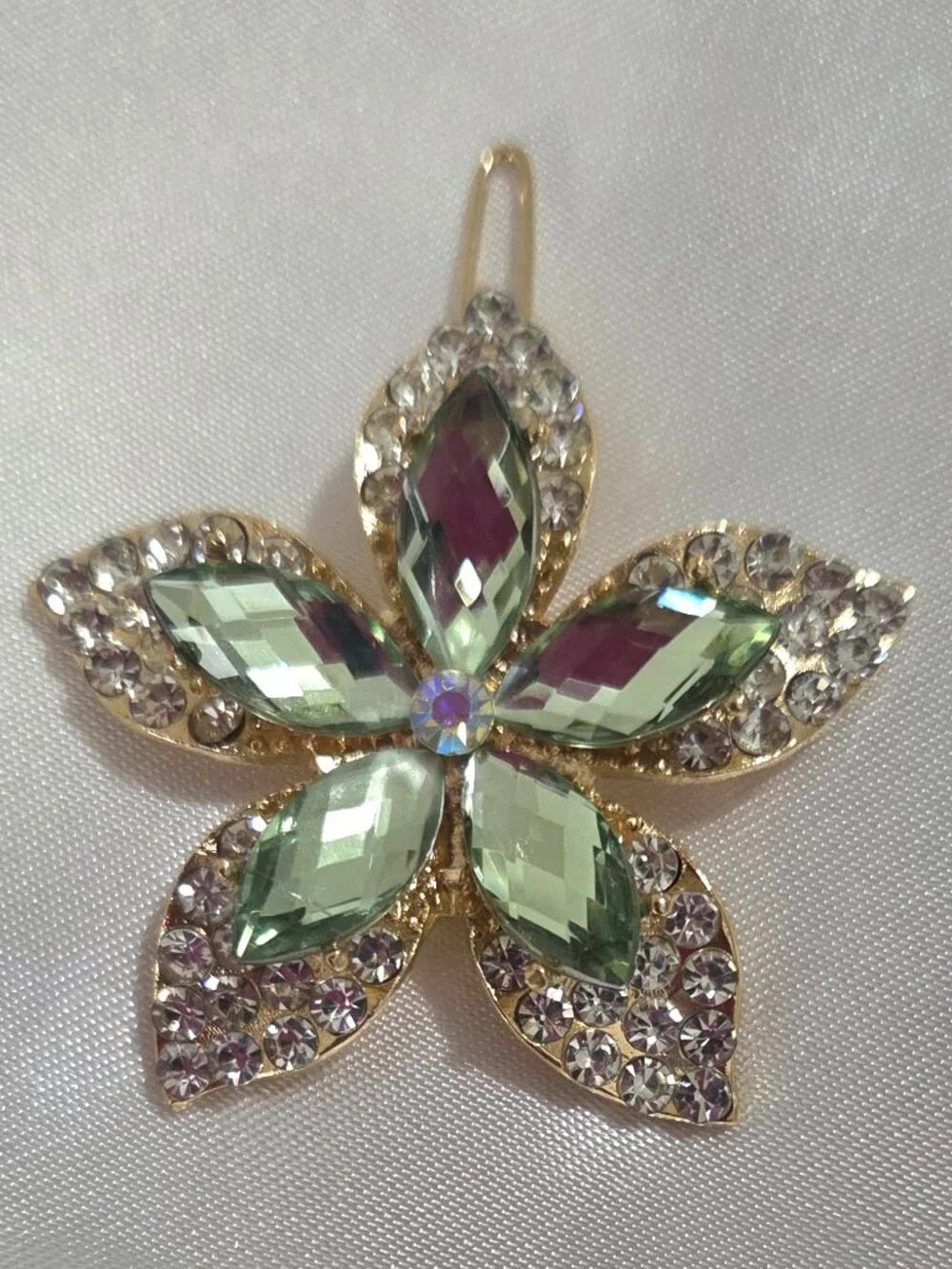 Gold Floral Rhinestone Hair Clip – Crystal Flower Barrette Women Girls Elegant