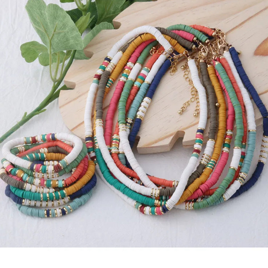 18K Gold Plated Heishi Beads Necklace & Bracelet Set | Stainless Steel | Multiple Colors