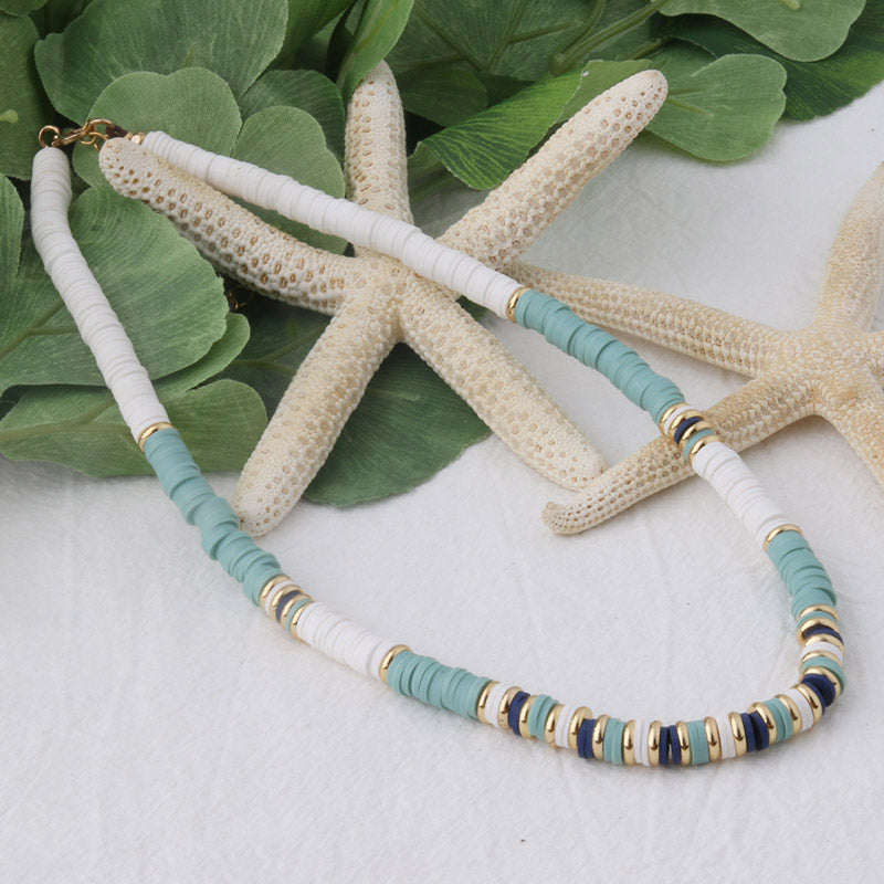 18K Gold Plated Heishi Beads Choker & Bracelet Set | Summer Polymer Clay Jewelry