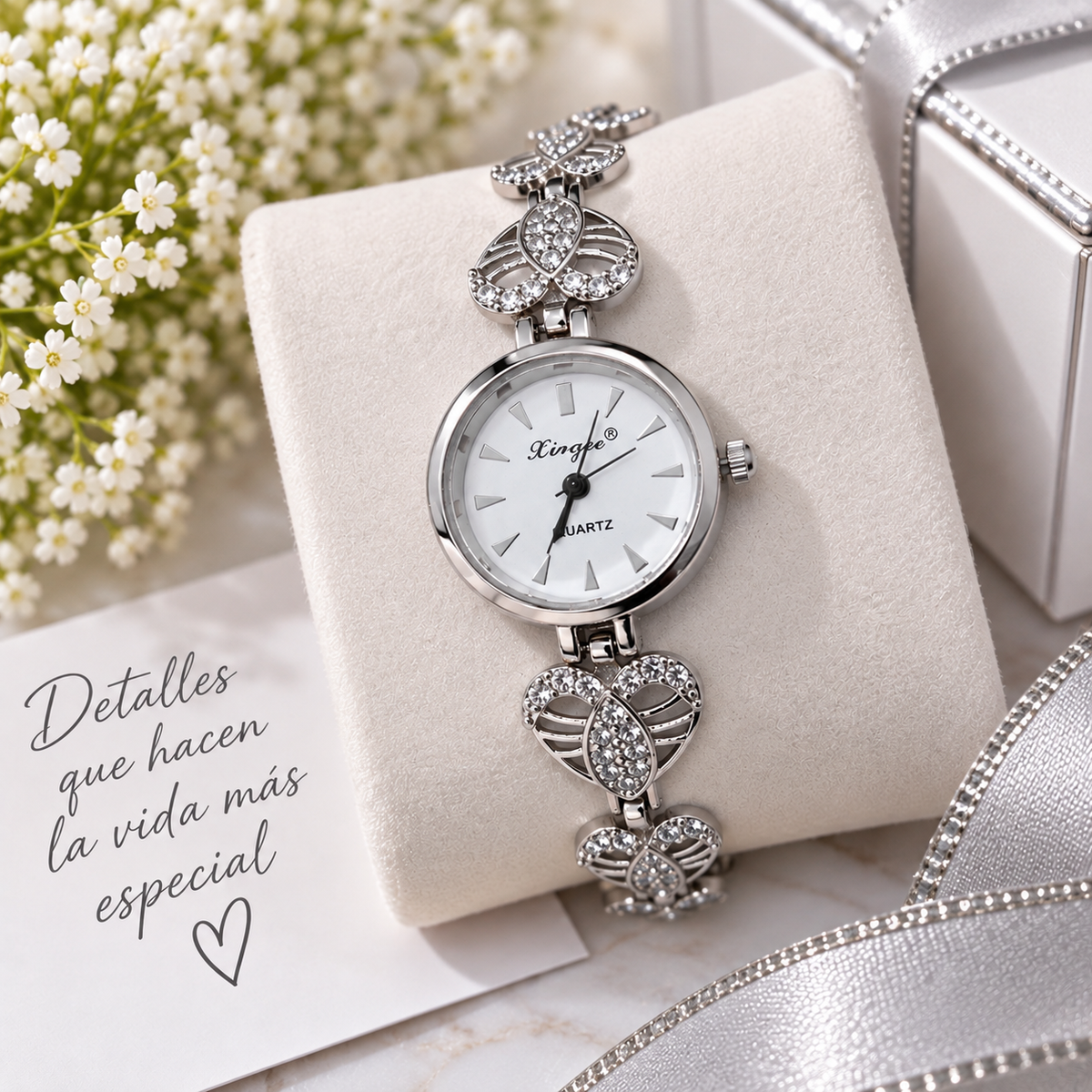 ⌚ Reloj para Dama Kingbe Stainless Steel con Detalles de Cristal