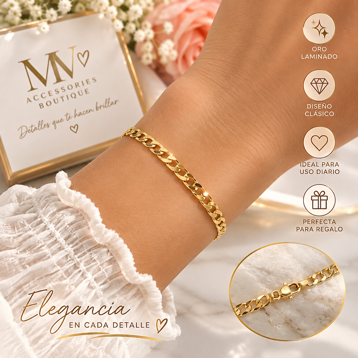 Pulsera Clasica de Eslabones en Oro Laminado