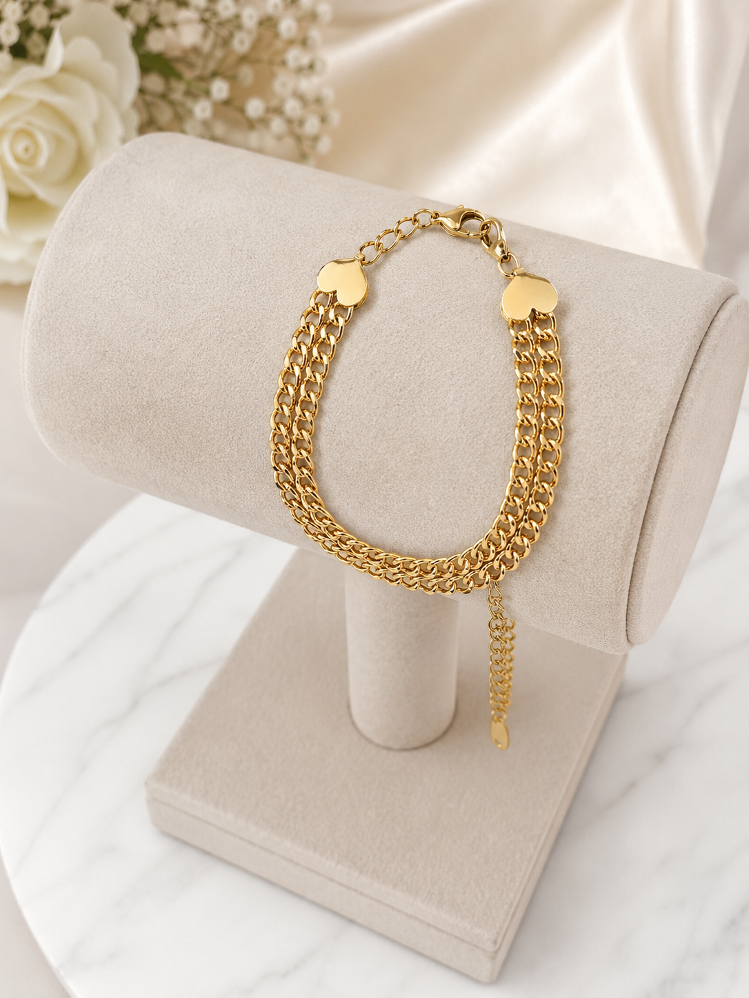 Pulsera de Corazones en Oro Laminado 14K