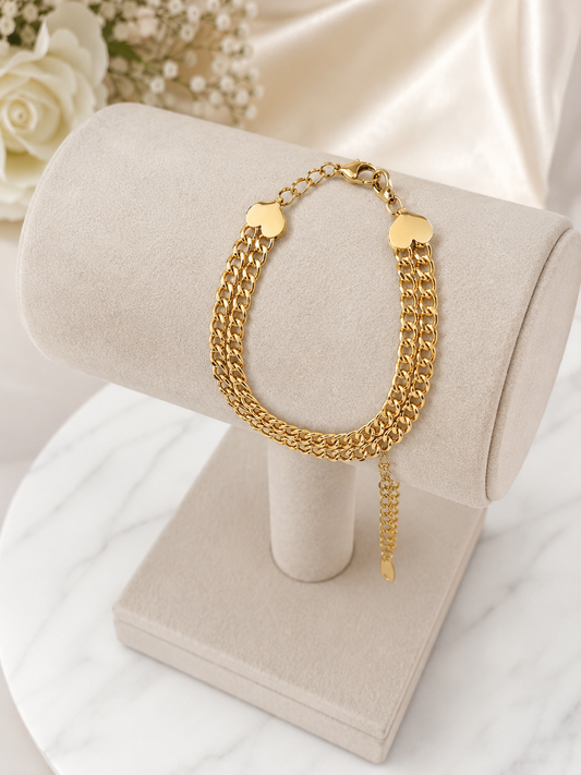 Pulsera de Corazones en Oro Laminado 14K