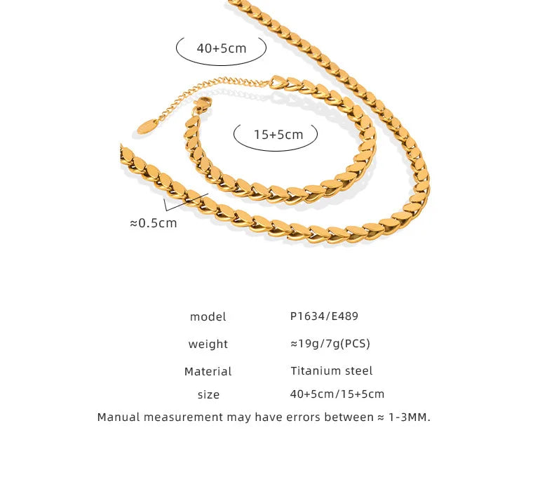 Gold Plated Stainless Steel Cuban Link Necklace & Bracelet Set Hip Hop Jewelry