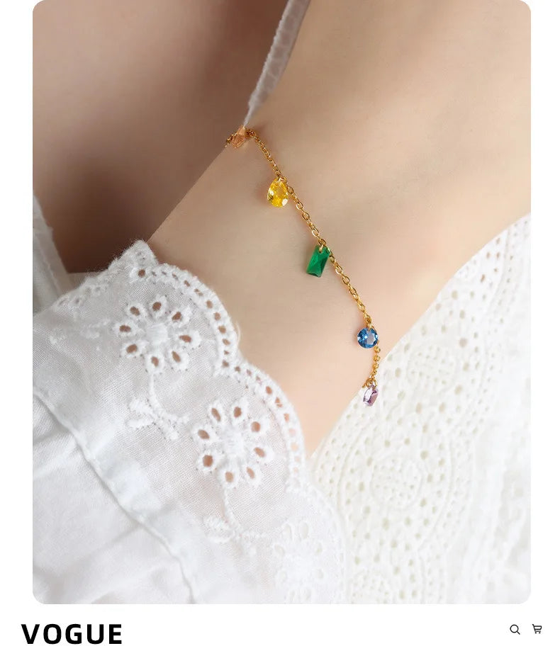 Multicolor CZ Charm Necklace & Bracelet