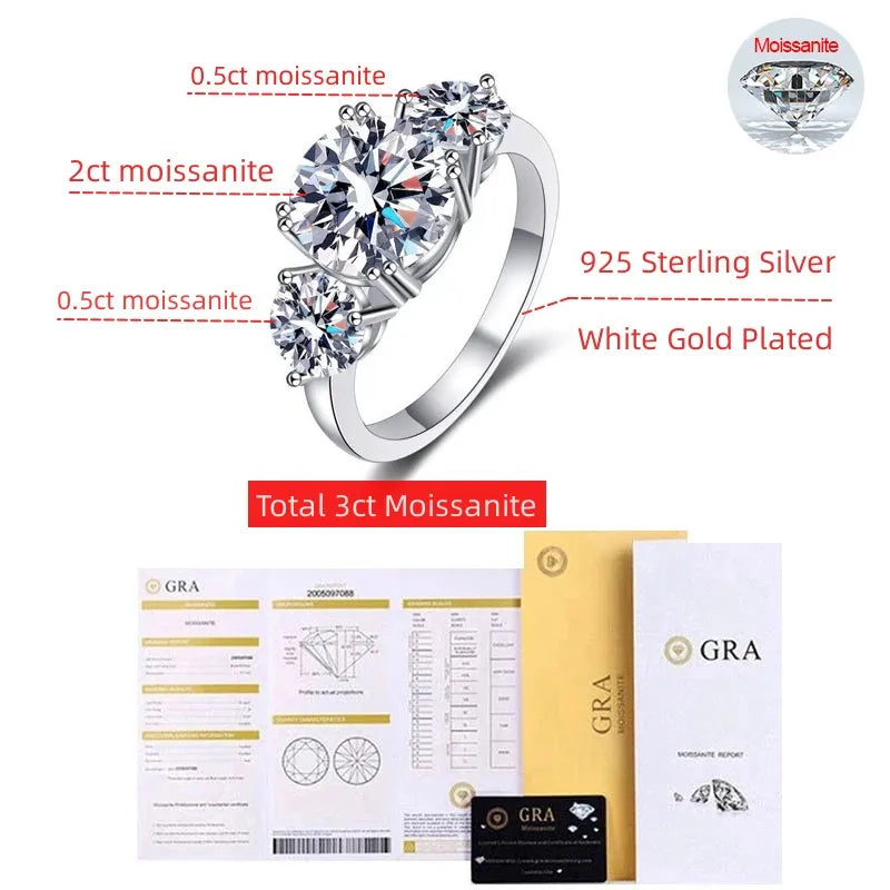 3 ct Classic Three Stone Round Cut Moissanite Engagement Ring