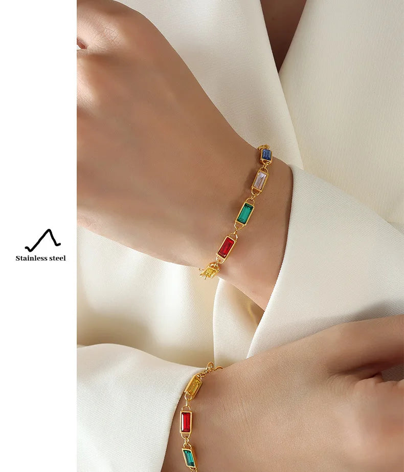 18K Gold Plated Stainless Steel Necklaces & Bracelet Crystal Set