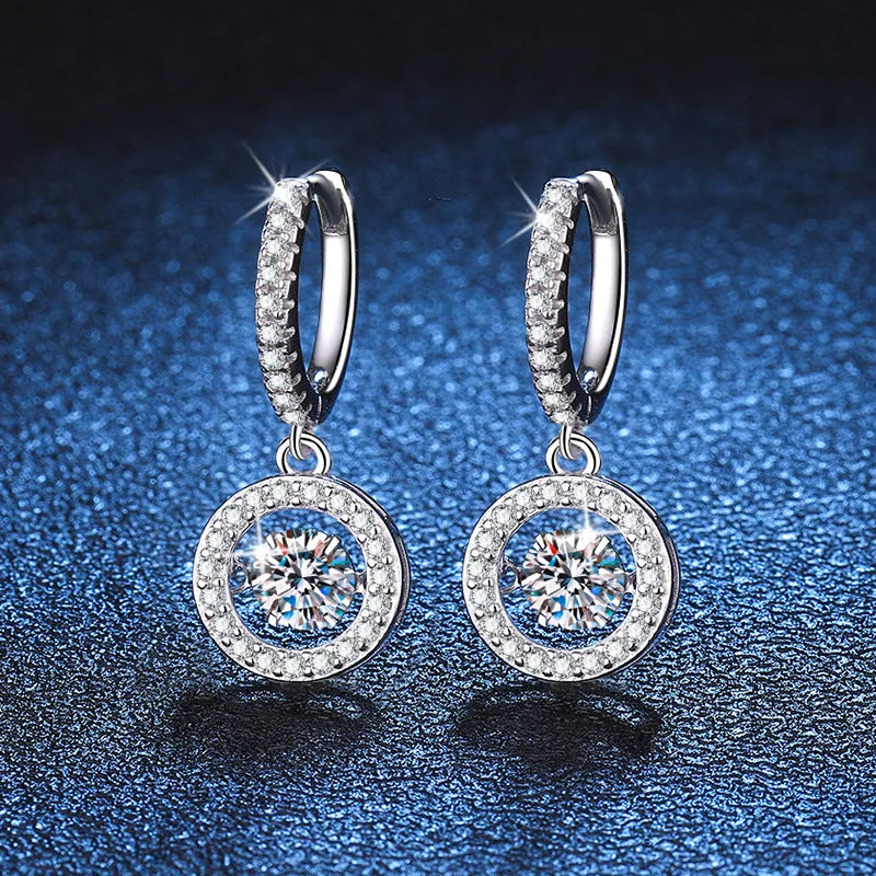 1ct Halo Round Moissanite Hoop Drop Earrings In Sterling Silver