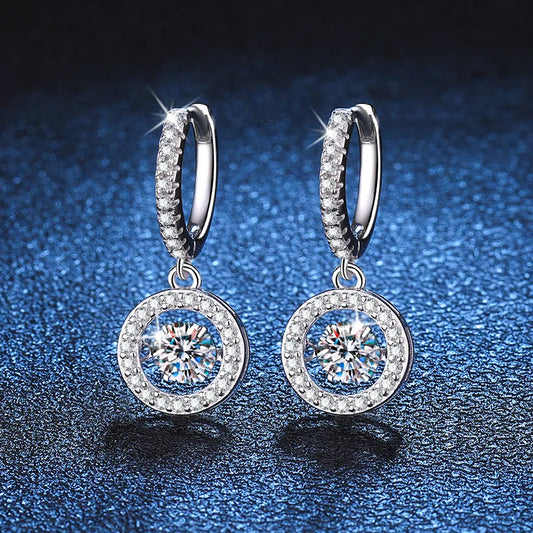 1ct Halo Round Moissanite Hoop Drop Earrings In Sterling Silver